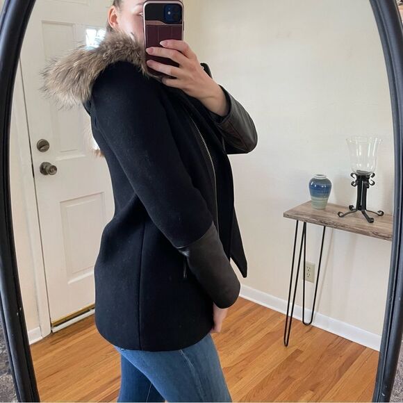 Sandro Paris Wool Blend Hooded Pea Coat Black S - Picture 7 of 10